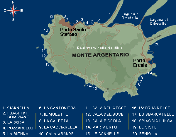 Cartina delle spiagge dell'Argentario